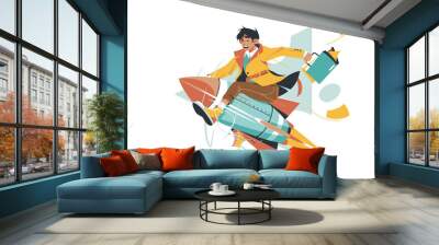 Happy businessman on success idea rocket Wall mural