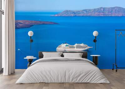 panorama of caldera and volcano, Santorini, Greece Wall mural