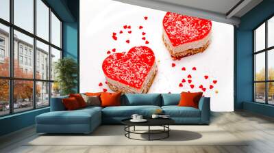 two heart-shaped cakes on the plate Wall mural