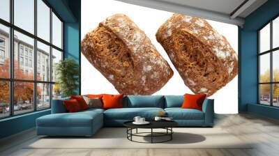 PNG. Two dark rye flour buns. Isolate Wall mural