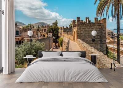 Walls of the Porta del Moll fortress in the old town of Alcudia, Mallorca island Wall mural