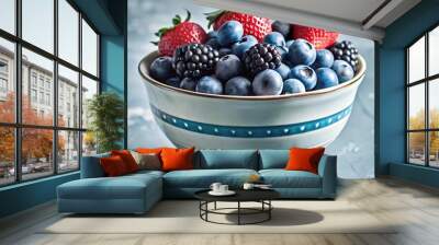 assortment of berries in a beautiful bowl Wall mural