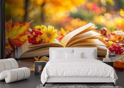 book with autumn leaves Wall mural