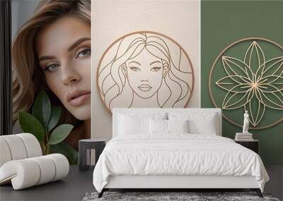 Wector woman face line design .Logo. Wall mural