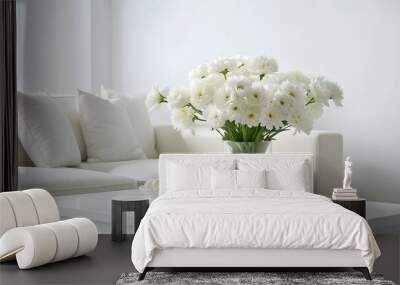 white flowers in a vase Wall mural