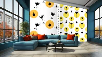 Set of 2 abstract seamless patterns from glasses and spot in trendy hues. Backdrop texture. Isolate Wall mural