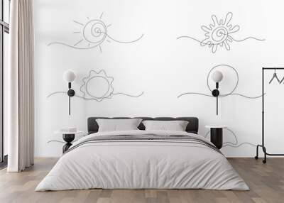 Set of abstract a sun drawn by one line. Sketch. Continuous line drawing simple art. Creative vector illustration in minimalist style. Wall mural