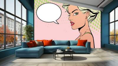 Strict woman with short hair looking questioningly Wall mural