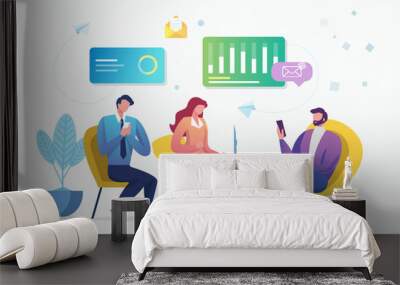 vector creative illustration of business graphics, the company is engaged in the joint construction  Wall mural