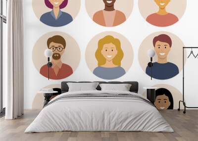 Set of round flat icons with people. Different nationalities. Wall mural