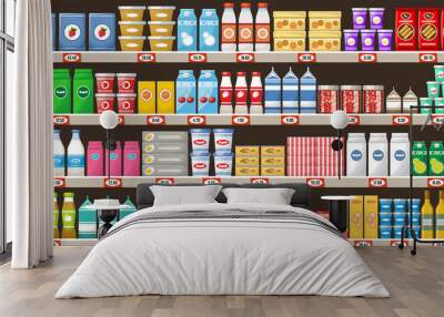 Supermarket, shelves with products and drinks Wall mural