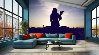 slim female silhouette against the sky Wall mural