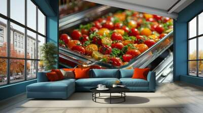 glass baking dish with vegetables in oven Wall mural