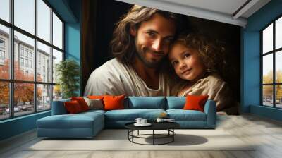 portrait of jesus with little child Wall mural