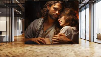 portrait of jesus with little girl in arm Wall mural