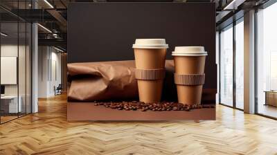 two paper coffee cups on a table Wall mural