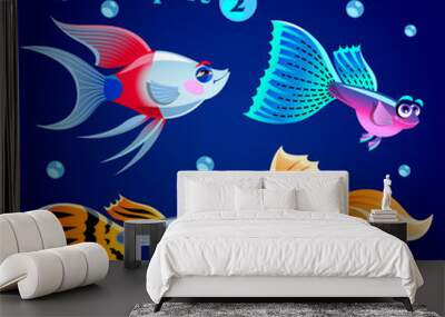 Vector set of freshwater aquarium fishes. Part 2. illustration in cartoon style Wall mural