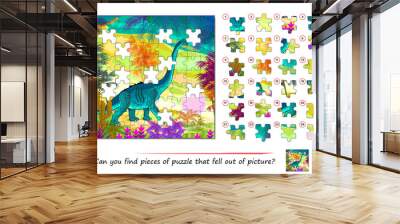 Logic game for children and adults. Can you find pieces of puzzle that fell out of picture? Page for kids brain teaser book. Task for attentiveness. Developing spatial thinking. Play online. Wall mural