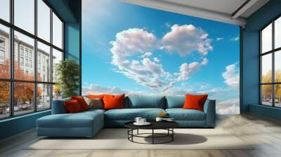 A white cloud formed in the shape of a heart in a clear blue sky. Valentine's Day concept, holiday card Wall mural