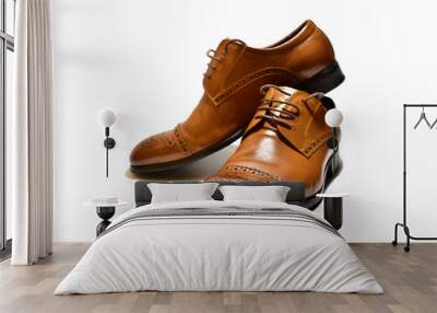 brown men's classic shoes on a white background. isolate closeup Wall mural