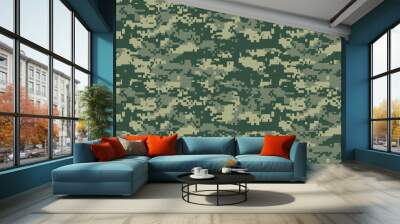 camouflage military texture background soldier repeated seamless print green pixel Wall mural