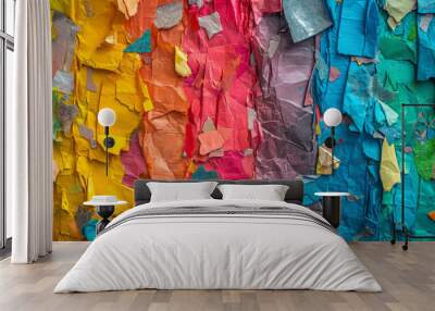 Collage of colored paper of different shapes and textures Wall mural