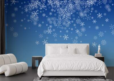 Gray Snowfall Vector Blue Background. New  Wall mural