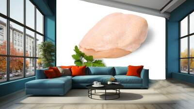 High quality photo of raw chiken breast with skin and a piece of parsley Wall mural