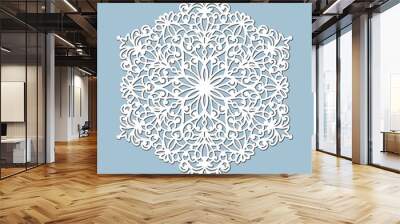 Laser cut mandala. Round lace doily, floral ornament, circular silhouette. Vector geometric oriental pattern in arabesque style. Decorative napkin or snowflake. For wedding invitation, greeting card. Wall mural