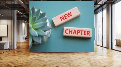 New Chapter symbol. Concept word New Chapter on wooden blocks. Beautiful grey green background with succulent plant. Business and New Chapter concept. Copy space Wall mural