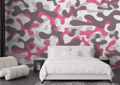 Print camouflage army gray pink girl texture. Vector illustration. Seamless and repeat.  Wall mural