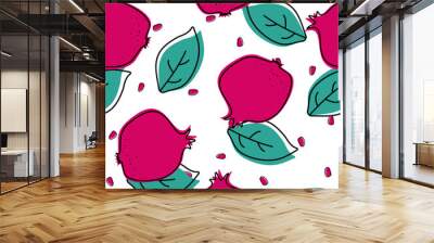 Red Pomegranate Vector Seamless Pattern. Painting Wall mural