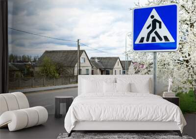 Road signs of pedestrian crossing. Wall mural