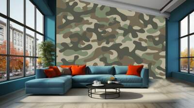 Seamless camouflage pattern. Khaki texture, vector illustration military repeats army green hunting print Wall mural