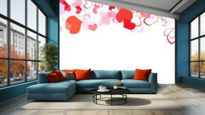 Valentine's Day background February 14th with pink hearts and confetti. Heart confetti of Valentines petals falling on transparent background. Wall mural