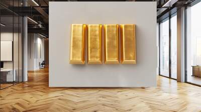 Stack of gold ingots on a grey surface, suitable for banking and luxury marketing Wall mural