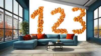 Isolated numbers made of almonds on white background. Wall mural