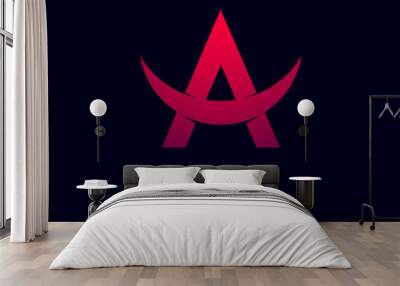 Ares logo. Greek war god of the emblems. Red letter A with bull horns. Wall mural