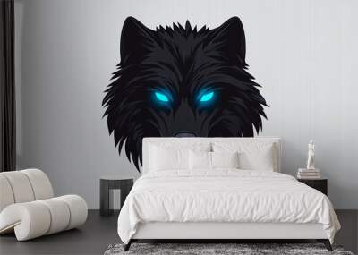 Black wolf head with glowing blue eyes on a light background Wall mural