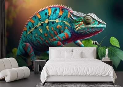 Close up colorful chameleon. Ai generative. Wall mural