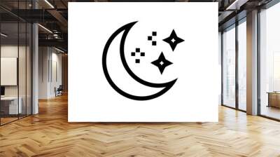 Crescent moon and stars outline, minimalist black and white design, night and dream symbol with copy space Wall mural