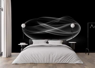 Elegant transparent wave shapes on a black background for creative design applications Wall mural