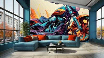 Colorful art paints 3D motorcycle model. Motorcycle picture poster illustration. Moto art. Motorbike print on T-shirts, clothes, fabric, paper, stationery. Rent, purchase, license category A. Wall mural