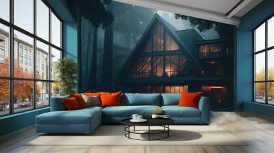 Luxury modern residence building - family villa house with a futuristic design, dark mood exterior. AI generative for Real estate companies. Wall mural