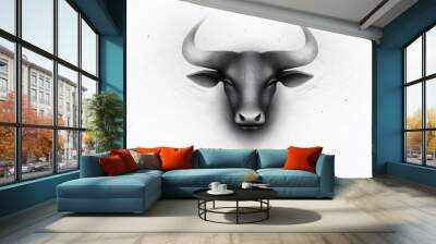 Minimalistic Bull Head Dotwork Tattoo Design in Black and White with Subtle Shading Wall mural