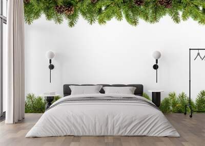 Evergreen branches on white Wall mural