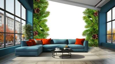 Evergreen branches on white Wall mural