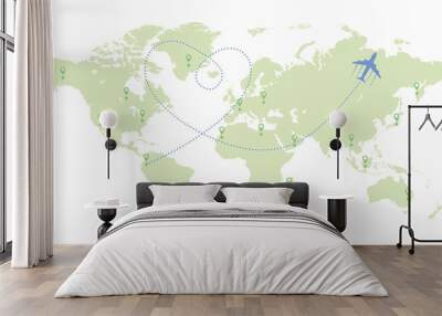 World map and plane Wall mural