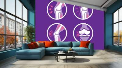 Set of icons of the joints and their treatment Cartilage damage, arthritis, osteoarthritis, restoration of cartilage pain relief icons. Flat icons in a round frames. Wall mural