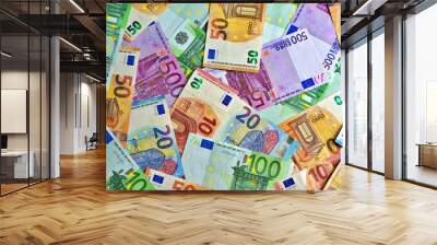 United country's payment system - euro money cash background, pile of paper euro banknotes. Wall mural